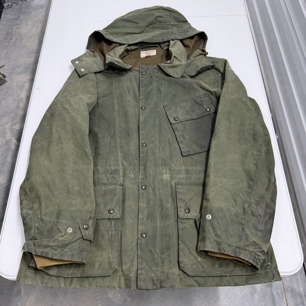 Wallace & Barnes Waxed Cotton Jacket Mens L Green Quilted Thermore Hood